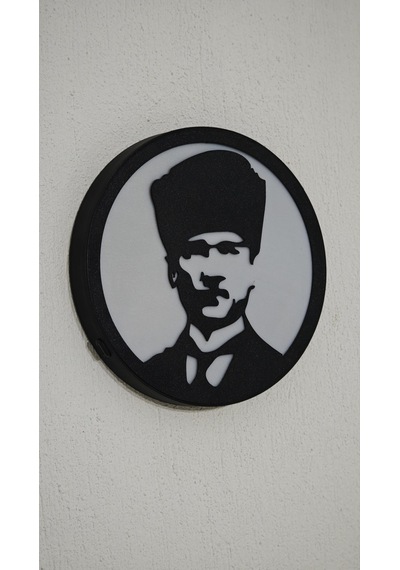 Morfem3d Atatürk Silüetli Led Aydınlatmalı Daire Lamba Model 5 Duvar & Masa Üstü Kullanım Siyah - Beyaz