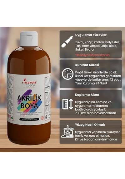 Kahverengi Akrilik Boya 500 Gr