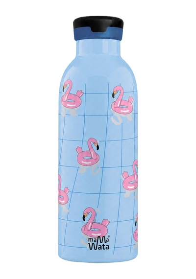 Mamawata Flamingos Pipetli Çocuk Termos Matara 470 Ml Paslanmaz Çelik Sızdırmaz Yalıtımlı Suluk Mavi