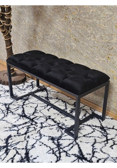 Zafir Siyah Boyalı - L - Ayaklı 100 Cm X 38 Cm Oturak - Bench - Makyaj Taburesi - Makyaj Oturak Siyah