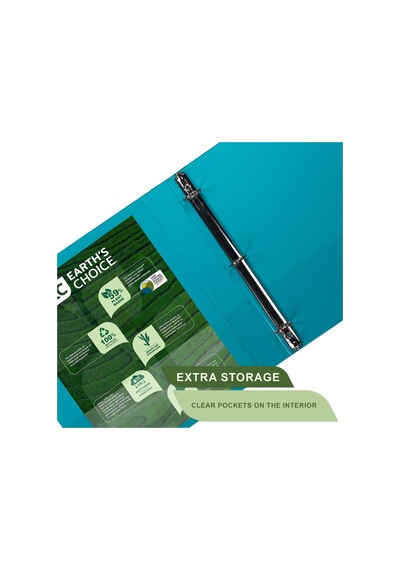 Earth's Choice Biyobazlı Dayanıklı 3 Halkalı Klasör, Moda Şeffaf Görünüm 1,5 İnç Klasör,%25'e Kadar Bitki Bazlı Plastik, Karışık 4'lü Paket