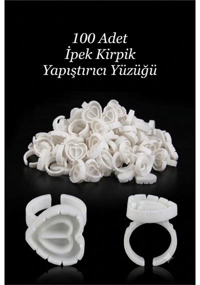 100 Adet Ipek Kirpik Demet Tutucu Yüzük Yapıştırıcı Kabı - İpek Kirpik Volume Yapıştırıcı Yüzüğü