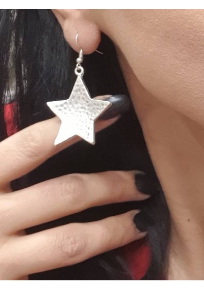 Kadın Antik Çelik Gümüş Kaplama Noktalı Yıldız Sallantılı Küpe
