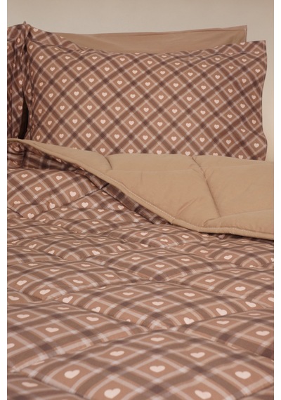 Heart Luxe Çift Kişilik Kalp Desenli Premium Uyku Seti Çeyiz Seti Çeyiz Takımı Lastikli Çarşaflı %100 Pamuk Kahverengi