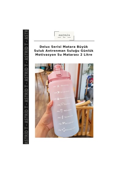 Delux Serisi Matara Büyük Suluk Antrenman Suluğu Günlük Motivasyon Su Matarası 2 Litre Çok Renkli