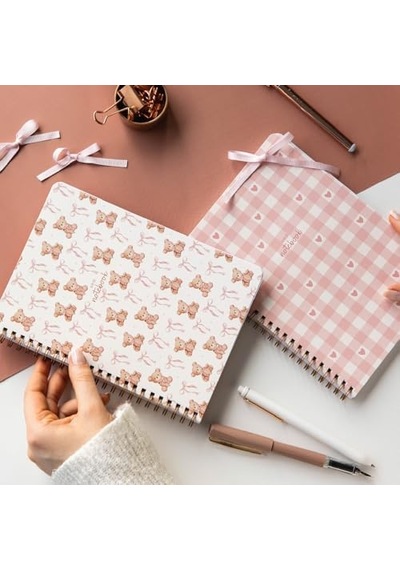 A5 Spiralli Karton Kapak 2 Li Set Kareli Okul Defteri 80 Yaprak, Ders Programlı Ayıcık 103 Ivory