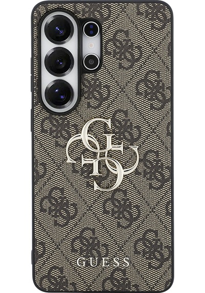 Galaxy S26 Ultra Uyumlu Kılıf Guess Lisanslı Pu Deri Büyük Metal Logo Dizaynlı Kapak Kahverengi