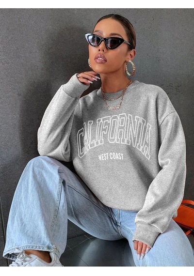 Altamira Unisex Siyah California West Baskılı Bisiklet Yaka Oversize Sweatshirt 001
