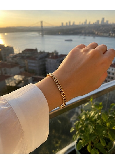 Gold Zincir Model Bileklik Kalın Zincir Tasarım Kadın Bileklik Çok Renkli
