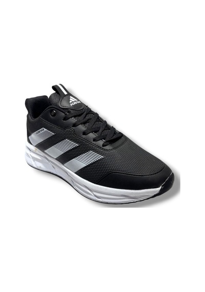 Adistar 018-26 Baskı Deri Anatomik Erkek Sneaker Siyah Beyaz Siyah