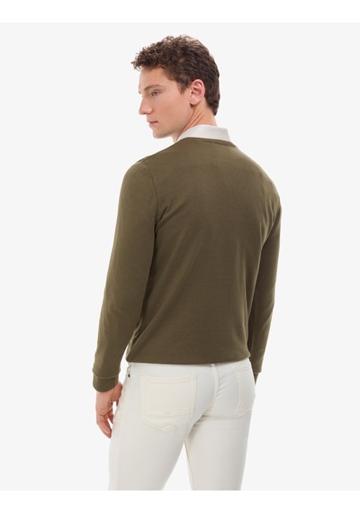 Pierre Cardin Koyu Haki Slim Fit V Yaka Basic Triko Kazak 50314190-vr111