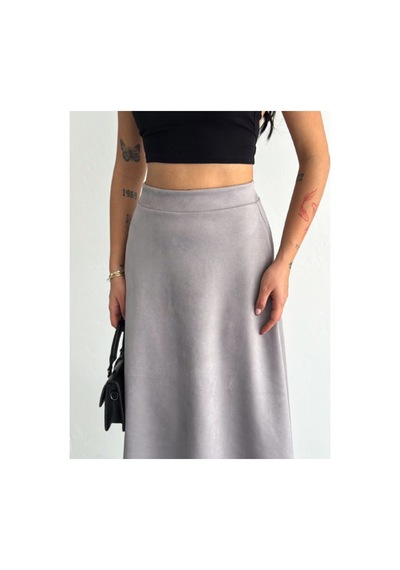 Gugus Kadın Uzun Süet Etek Kloş/mevlana Model 90 Cm Tam Boy Gri