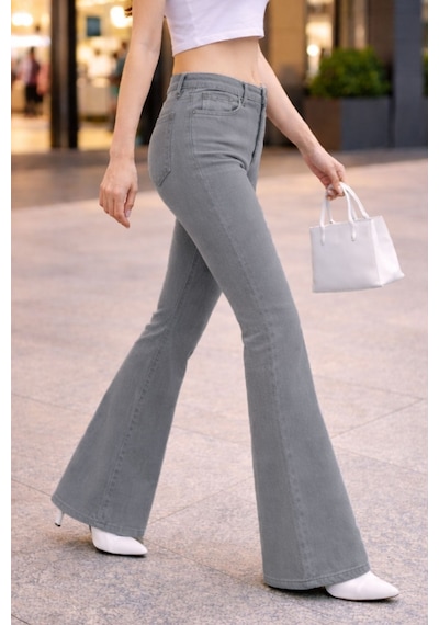 Cedy Denım Yüksek Kalite Kadın 5 Cep Düşük Bel İspanyol Paça Skinnyfit Esnek Jean Pantolon C619 Taş Rengi