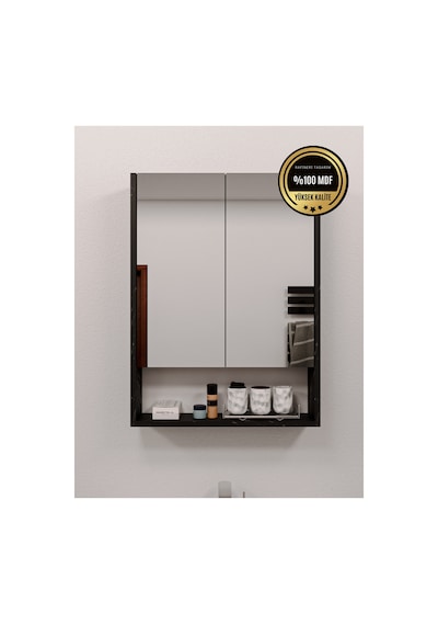 Lotus Banyo Dolabı Aynalı Raflı Kapaklı Siyah Lotus Banyo Dolabı Aynalı Raflı Kapaklı Siyah