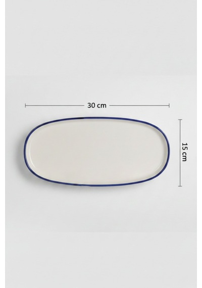 6'lı Toledo Oval Kayık Tabak 30cm Rim Lacivert Rinart Krem