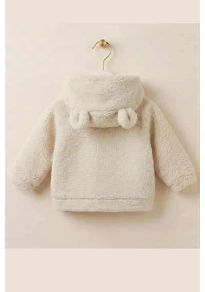 Wofim Kids Bebek Kapüşonlu Peluş Mont Ekru