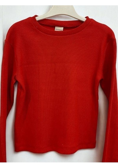Kız Çocuk Pamuklu Kaşkorse Crop Bluz-14352 Kırmızı