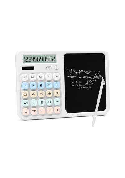 Lcd Ekran Yazı Tahtalı Hesap Makinesi 12 Haneli Tabletli Hesap Makinesi Beyaz