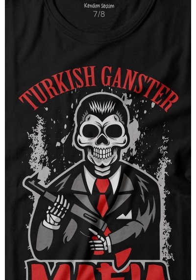Kendim Seçtim Skullturkish Ganster Mafia Temalı Silahlı Adam Baskılı Tişört Çocuk T-shirt 001
