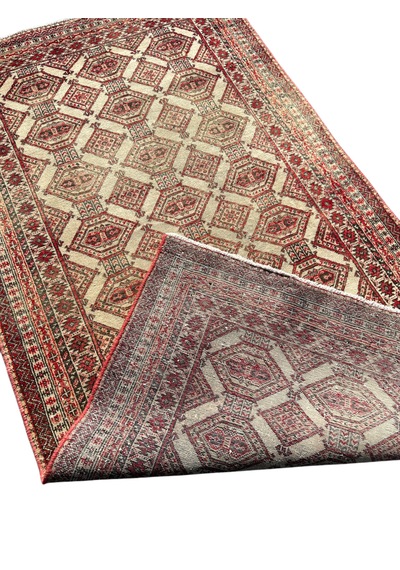 El Dokuma Eskitme Vintage İran Halısı 94x177 Kiremit Krem Yün Kiremit