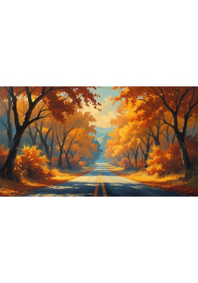 Doğa Ve Manzara Yatay Sonbahar Ağaçlarının Arasında Ufka Doğru Uzanan Yalnız Yol 07 Çerçevesiz 90x60cm Pvc Tablo