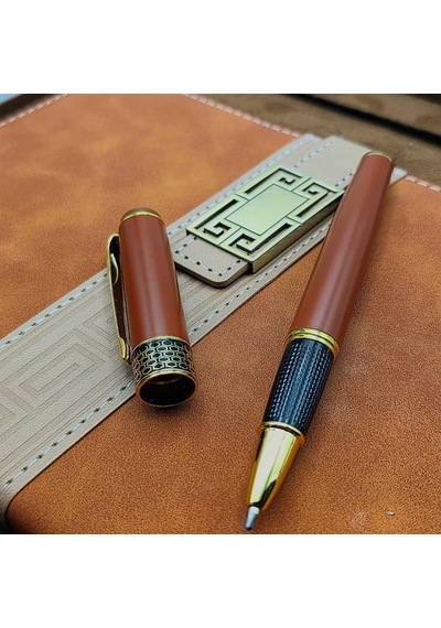 Bay Taba Rengi Termo Deri Defter Ve Metal Roller Kalem Seti Najmaddin Standart