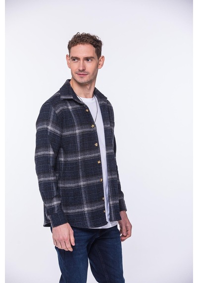 Oversize Oduncu Yumuşak Dokulu %100 Cotton Kareli Hediye Kutulu Erkek Gömlek Fs-002201 - Lacivert-1735