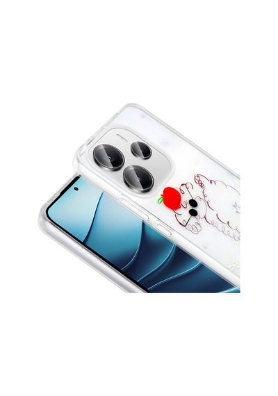 Techaks Redmi Note 14 4g Kılıf Şeffaf Figürlü Zore Folk Sert Kapak - Papatya Beyaz