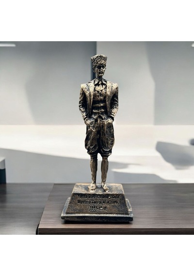 Dekoratif Polyester Atatürk Heykeli 18 Cm Gold Eskitme
