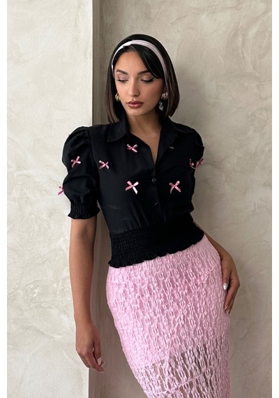 Verymoda Kol Ucu Etek Gipeli Düğmeli Gömlek Vmd1779 SİYAH