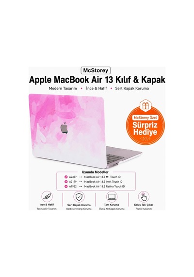 Macbook Air 13 İnç Kılıf A2337 M1 A2179 A1932 Uyumlu Hard Case Sert Kapak Suluboya Desenli Uv Baskılı Koruyucu Kılıf İnce Hafif Laptop Kılıfı Pembe Belirtilmemiş