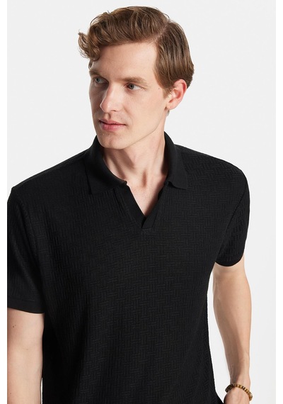 Tudors Erkek Slim Fit Dar Kesim Viskon Kumaş Desenli Düz Pike Düğmesiz Siyah Polo Yaka Tişört-34597 Siyah Tudors Erkek Slim Fit Dar Kesim Viskon Kumaş Desenli Düz Pike Düğmesiz Siyah Polo Yaka Tişört-34597 Siyah