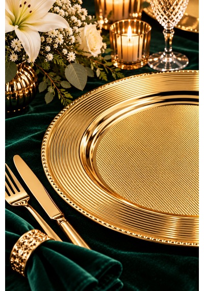 6'lı Gold Paslanmaz Çelik Supla Seti 33 Cm Amerikan Servis Ve Sunum Altlığı Altın - 941836501 Altın