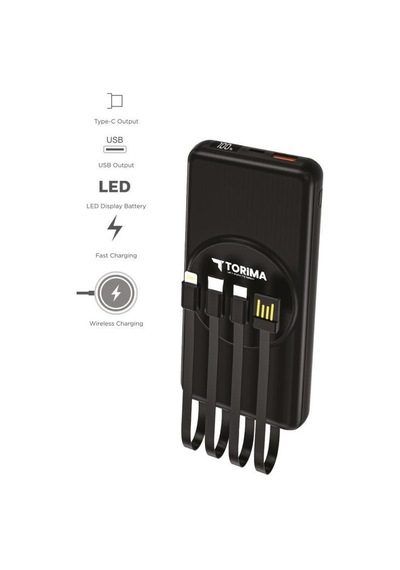 Torima TRM-1014 10.000 mAh Wireless Dijital Göstergeli Hızlı Şarjlı Powerbank Siyah