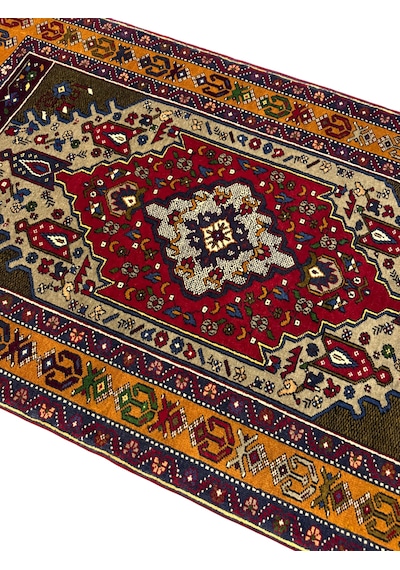 El Dokuma Sıfır Yahyalı Halısı 115x205 Kırmızı Yeşil Kök Boya Yün Halı Renkli