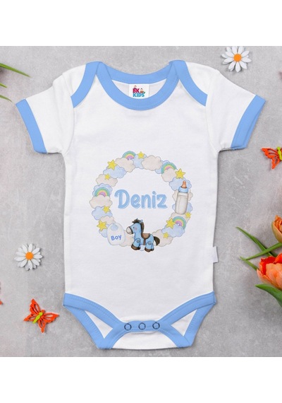 Bitmeyenkartus Bk Kids Kişiye Özel Mavi Bebek Body Zıbın - Model 161 Çok Renkli