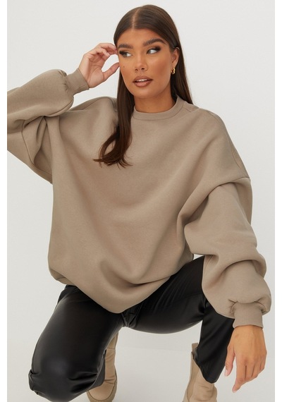 Madmext Madmext MG1559 Bisiklet Yaka Basic Kadın Sweatshirt - Bej