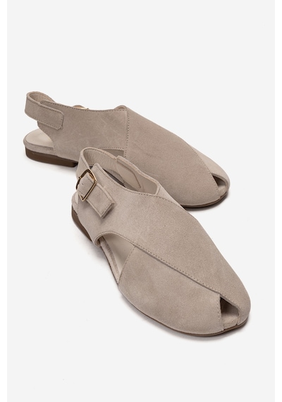 Luvishoes Monaro Bej Süet Hakiki Deri Kadın Sandalet