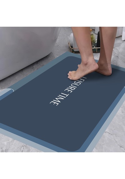 Dijital Kaymaz Yıkanabilir Banyo Mutfak Salon Paspas Halısı Trend Modern Al4002 Indigo