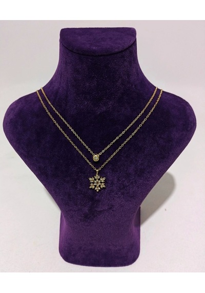 İkili Lotus Gold Kolye Kahverengi - Beyaz