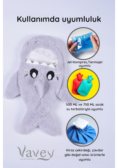 Shark Desenli Yumuşak ve Isı Terapisi Sıcak Su Torbası