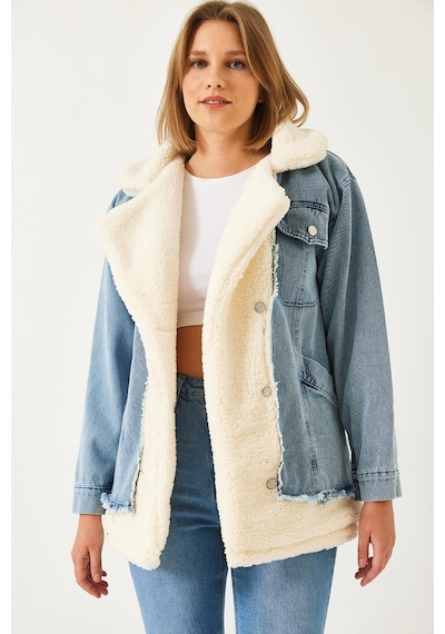 Shade Kadın Tedy Astar Detay Dört Cepli Denim Mont 2471 60261105 - Bej-mavi