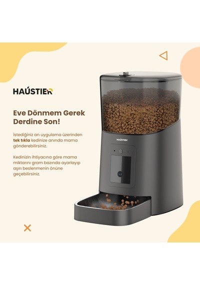 Haustier Pp003 Pro Siyah Kameralı 1080p Fhd Gece Görüş Akıllı Otomatik Kedi Mama Kabı, Tuya App-wifi Uzaktan Kontrol, Sesle Çağırma, 2.4ghz-5ghz, 6lt Hazne, Metal Kase