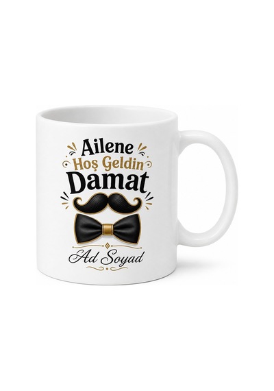 Damat İçin Kişiye Özel Esprili Baskılı Kupa Bardak Aile Hediyesi Beyaz / Çok Renkli