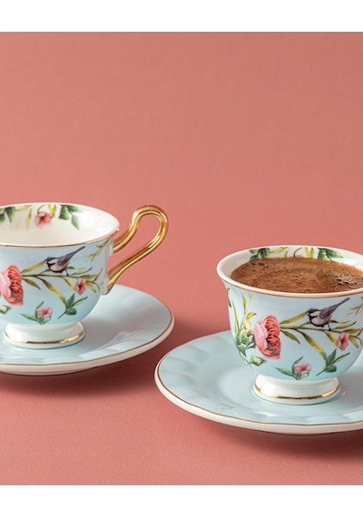 English Home Vanilla New Bone China 4 Parça 2 Kişilik Kahve Fincan Takımı Açık Mavi Açık Mavi