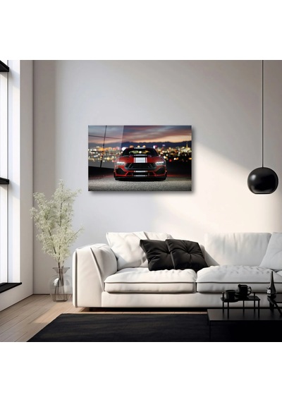 Kırmızı Ford Mustang Cam Tablo Şehir Işıkları Manzaralı Deg0320