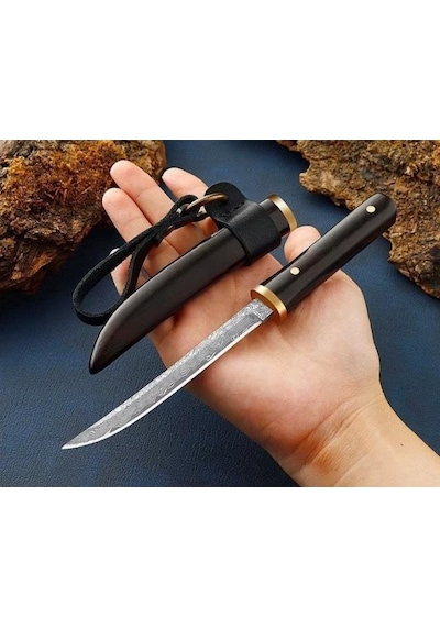 Japon Kamp Tanto Efsane Model Damascus Kahverengi