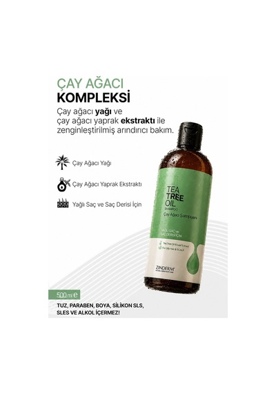 Zinderm Arındırıcı Ve Dengeleyici Tuzsuz Çay Ağacı Şampuanı 500 ML