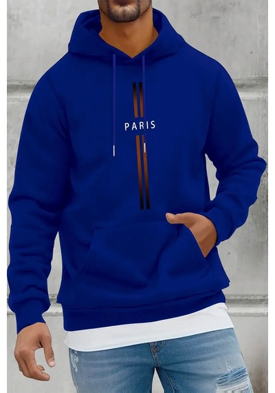 Uyguntarz Paris Baskılı Pamuklu Oversize Sweatshirt Mavi