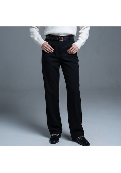 Dilvin 72801 Kemerli Pilili Pantolon-siyah